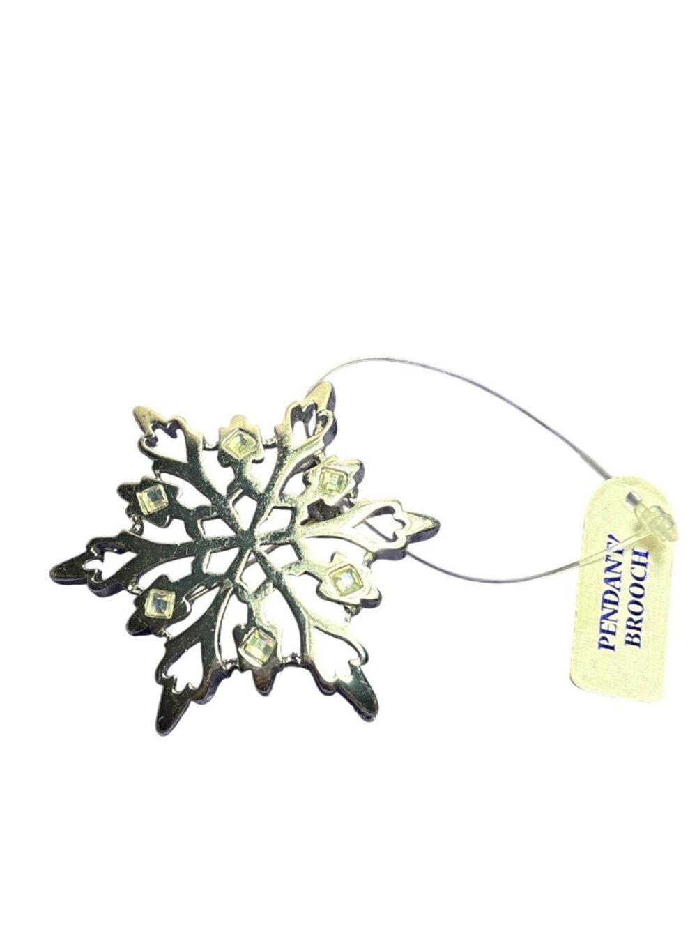 Vintage Silvertone Snowflake Brooch / Pendant Clear Rhinestones 2.25 inches New
